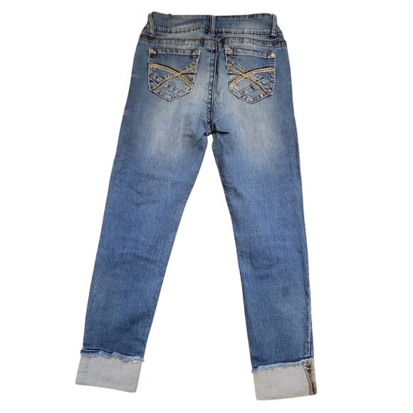 WALLFLOWER Teen Girls Jr Straight Leg Cuffed Distressed Jeans 1 Jr Blue Denim - Picture 4 of 10